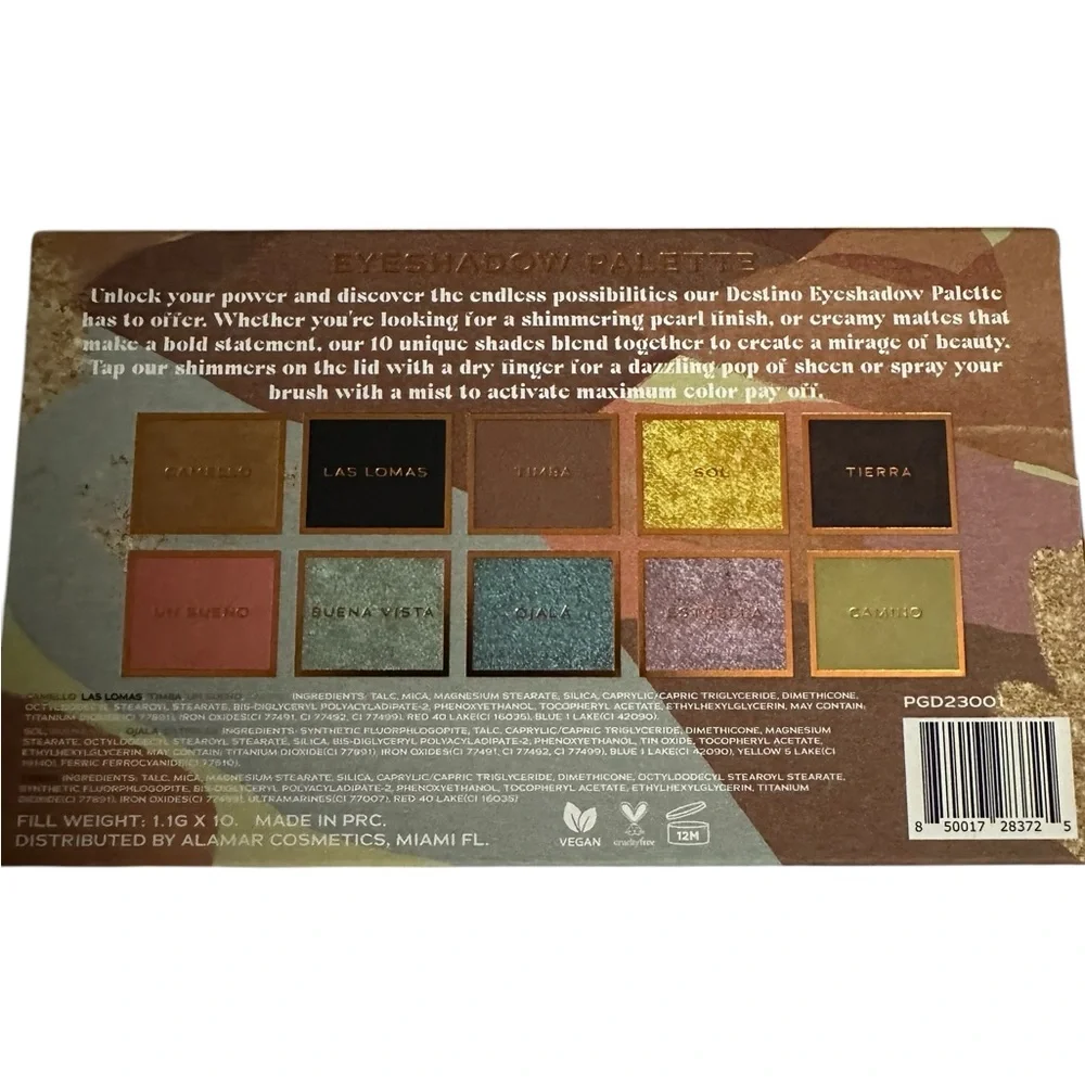 NEW In Box Alamar Cosmetics Destino Eyeshadow Palette 10 Color
